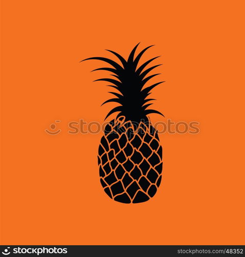 Pineapple icon. Orange background with black. Vector illustration.