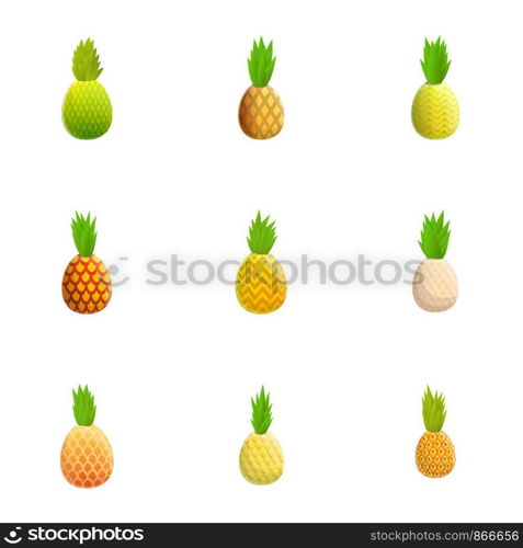 Pineapple icon set. Cartoon set of 9 pineapple vector icons for web design isolated on white background. Pineapple icon set, cartoon style