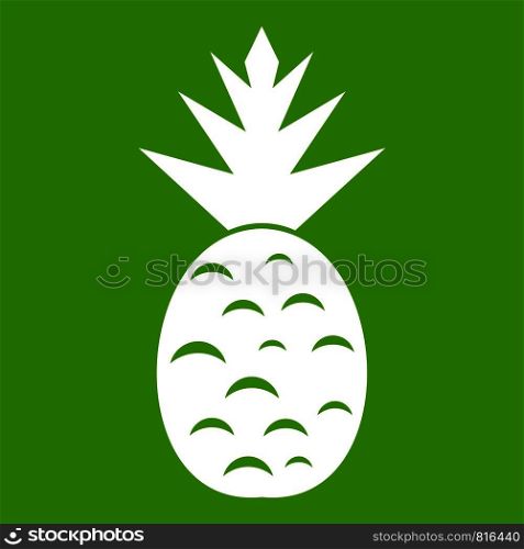 Pineapple icon white isolated on green background. Vector illustration. Pineapple icon green
