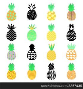 Pineapple icons set cartoon vector. Tropical fruit. Exotic dessert. Pineapple icons set cartoon vector. Tropical fruit