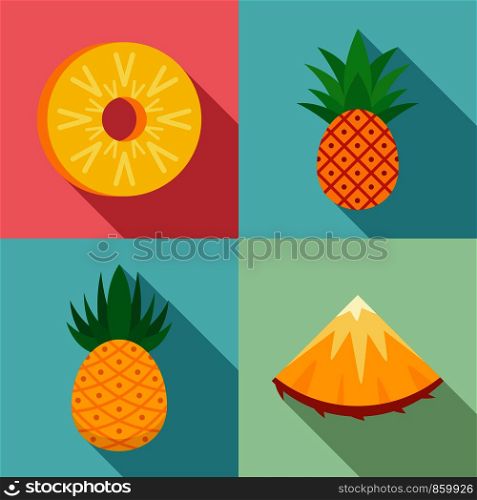 Pineapple icons set. Flat set of pineapple vector icons for web design. Pineapple icons set, flat style