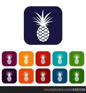 Pineapple icons set vector illustration in flat style In colors red, blue, green and other. Pineapple icons set flat