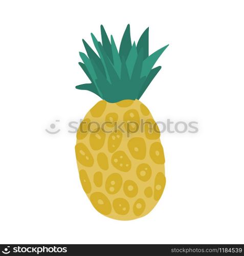 Pineapple in hand drawn style isolated on white background. Doodle fresh organic summer tropical fruit. Simple cute cartoon design. Vector illustration.. Pineapple in hand drawn style isolated on white background.