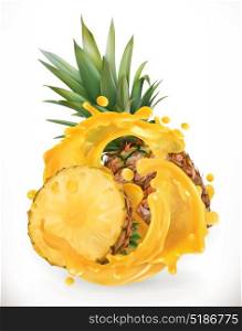 Pineapple juice. Fresh fruit. 3d realism, vector icon