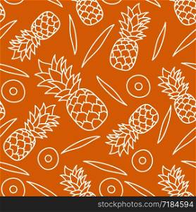 Pineapple seamless pattern. Hand drawn fresh exotic fruit. Vector sketch background. Color doodle wallpaper