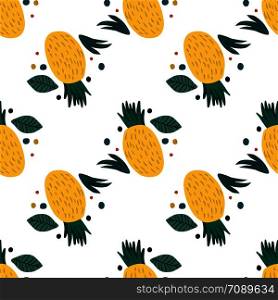 Pineapple seamless pattern. Hand drawn pineapple endless wallpaper. Funny design for fabric, textile print, wrapping paper, children textile. Vector illustration. Pineapple seamless pattern. Hand drawn pineapple endless wallpaper.