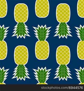 Pineapple Seamless Pattern Isolated on Blue Background. Tropical Fruit Texture. Pineapple Seamless Tropical Fruit Texture