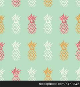 Pineapple seamless pattern on mint background, vector illustration