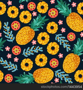 Pineapple seamless pattern.Tropical fruit vector illustration.