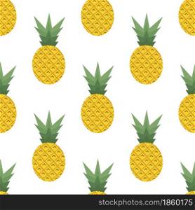 Pineapple seamless pattern. Tropical fruits textile texture isolated white background. Vector illustration