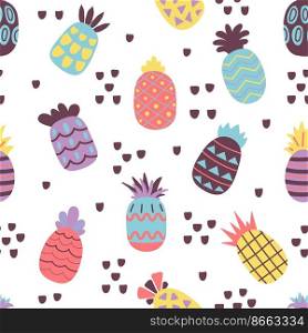 Pineapple summer pattern. Colorful pineapples seamless texture. Fruit decorative print for textile or fabric, wallpaper, cards design. Fresh exotic decent vector food seamless pineapple texture. Pineapple summer pattern. Colorful pineapples seamless texture. Fruit decorative print for textile or fabric, wallpaper, cards design. Fresh exotic decent vector food