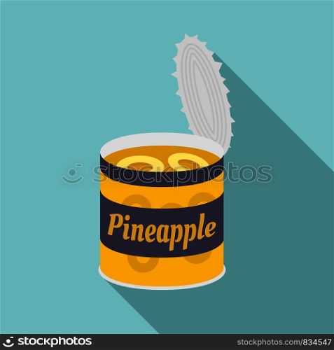 Pineapple tin can icon. Flat illustration of pineapple tin can vector icon for web design. Pineapple tin can icon, flat style