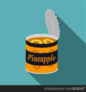 Pineapple tin can icon. Flat illustration of pineapple tin can vector icon for web design. Pineapple tin can icon, flat style