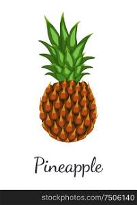 Pineapple tropical plant with edible multiple fruit vector isolated icon. Tropical food, dieting vegetarian exotic item with vitamins, common ananas. Pineapple Tropical Plant Edible Multiple Fruit