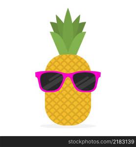 Pineapple with sunglasses. Tropical fruit.