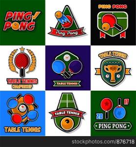 Ping pong or table tennis vector logo for sport club or game tournament award. Ping pong or table tennis vector icons