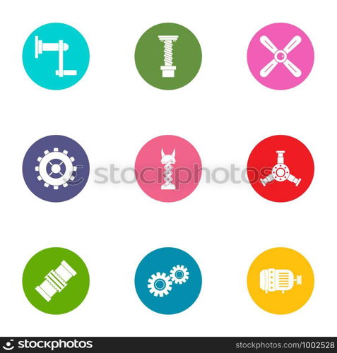 Pinion icons set. Flat set of 9 pinion vector icons for web isolated on white background. Pinion icons set, flat style