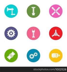 Pinion icons set. Flat set of 9 pinion vector icons for web isolated on white background. Pinion icons set, flat style