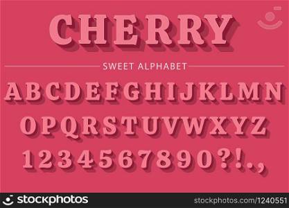 Pink 3D Alphabet Letters, Numbers and Symbols. Modern and sweet Typography . Vector