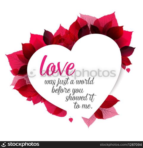 Pink abstract floral background (Valentines love card) with quote: Love was just a word before you showed it to me