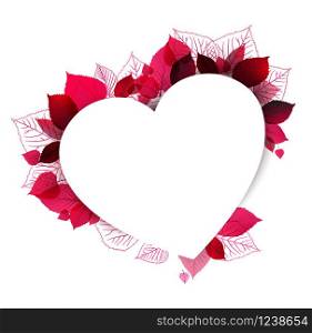 Pink abstract floral heart shape with place for your love text. floral heart shape made from leafs