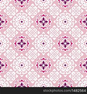 Pink abstract geometric tiles bohemian ethnic seamless pattern ornamental. Classic wallpaper and fabric textile geometric design. Cute pink abstract ethnic vintage seamless pattern tribal background