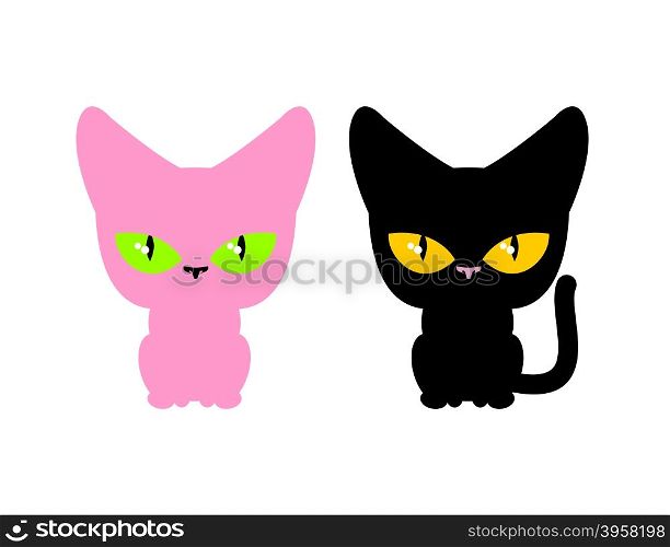 Pink and black cat. Vector set pets. Animal on white background.&#xA;