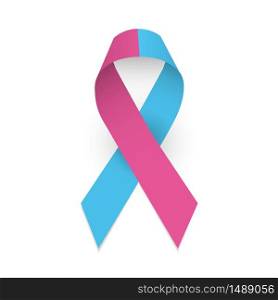 Pink and blue awareness ribbon. Colorful satin ribbon as symbol of pro-life, the problem of infertility and baby loss. Isolated vector illustration on white background. Pink and blue ribbon. Colorful satin ribbon as symbol of pro-life, the problem of infertility and baby loss.