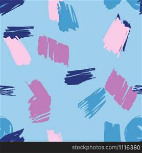 Pink and blue brushstrokes modern seamless pattern with hand drawn texture background. Design for wrapping paper, wallpaper, fabric print, backdrop. Vector illustration.. Pink and blue brushstrokes modern seamless pattern with hand drawn texture background.