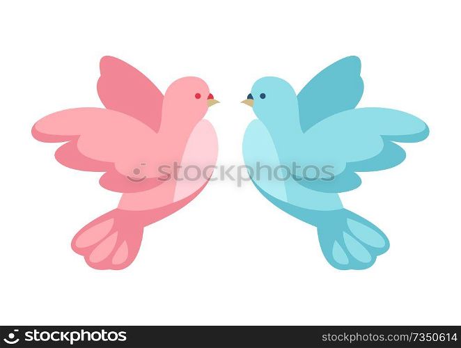 Pink and blue dove. Illustration for Wedding or Valentine day.. Pink and blue dove.