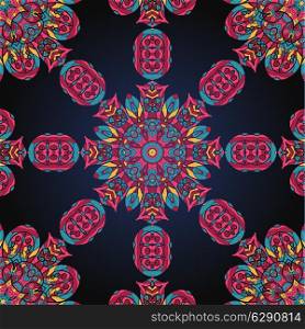 Pink and blue ornate seamless with paisley pattern. Vector illustration.