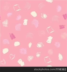 Pink and cream geometric shapes seamless pattern with hand drawn texture colorful background. Design for wrapping paper, wallpaper, fabric print, backdrop. Vector illustration.. Pink and cream geometric shapes seamless pattern with hand drawn texture colorful background.