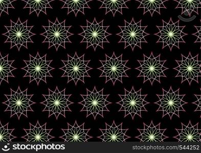 Pink and light green neon flower pattern style on black color background. Abstract and modern bloom style on rhomboid shape.