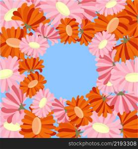 Pink and red flowers on blue background nature spring summer