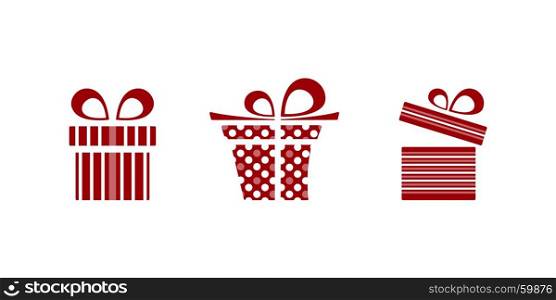 Pink and red gifts icon set on white background