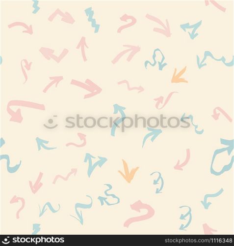 Pink and turquoise graffiti arrows seamless pattern on cream ethnic background. Tribal hand drawn backdrop. Design for wrapping paper, wallpaper, fabric print, backdrop. Vector illustration.. Pink and turquoise graffiti arrows seamless pattern on cream ethnic background.