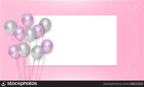 Pink and white balloons on empty wihite background, vector illustration
