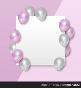Pink and white balloons on empty wihite background, vector illustration