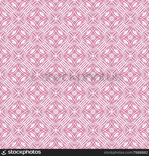 Pink and white geometrical fabric seamless pattern, vector