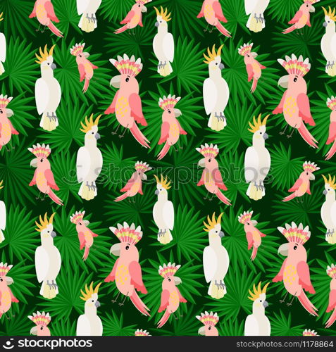 Pink and white parrots seamless pattern. Tropical jungle seamless texture, vector illustration. Pink and white parrots pattern