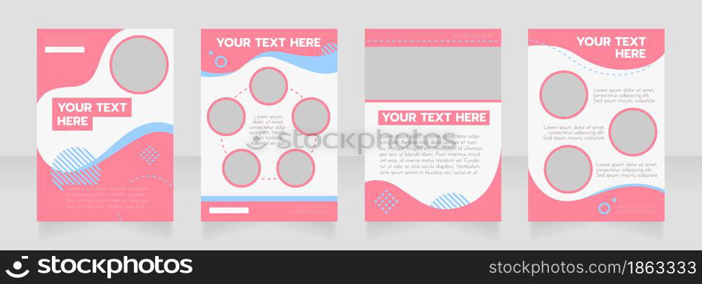 Pink and white wavy blank brochure layout design. Project info. Vertical poster template set with empty copy space for text. Premade corporate reports collection. Editable flyer paper pages. Pink and white wavy blank brochure layout design