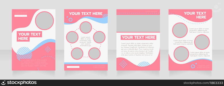 Pink and white wavy blank brochure layout design. Project info. Vertical poster template set with empty copy space for text. Premade corporate reports collection. Editable flyer paper pages. Pink and white wavy blank brochure layout design