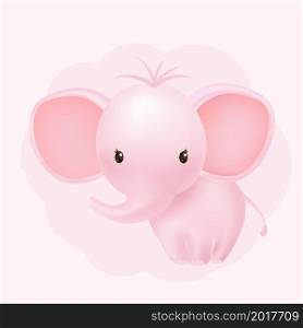 Pink baby girl elephant happy on soft pastel cloud. Vector.. Pink baby girl elephant happy on soft pastel cloud.