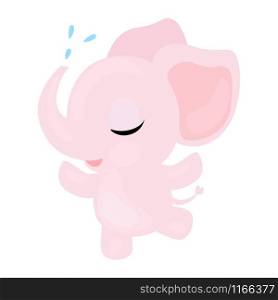 Pink baby girl elephant jumping and happy. Cartoon vector illustration.