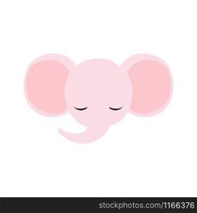 Pink baby girl elephant logo. Cartoon vector illustration.