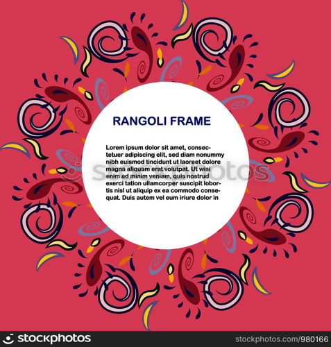 Pink background card template with note rangoli frame. Colorful rangoli design. Vector illustration.. Pink background card template with note rangoli frame.