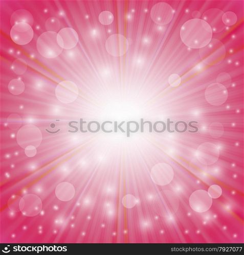 Pink Background. Sun Burst on Pink Background. Ray Background with Stars.. Pink Background