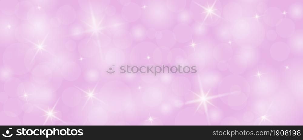 Pink background with bokeh elements and twinkling stars for postcards, banners, greetings and creative design. Flat style.