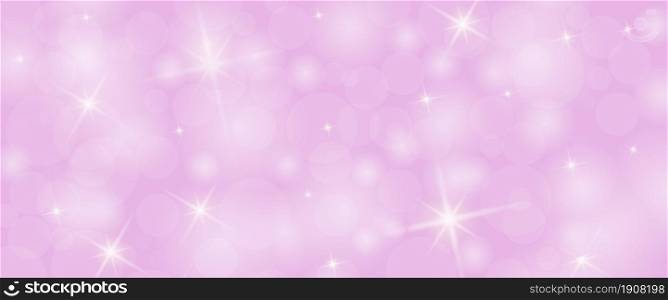 Pink background with bokeh elements and twinkling stars for postcards, banners, greetings and creative design. Flat style.