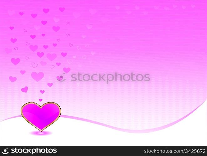 Pink background with shiny heart for valentines day, vector illustration